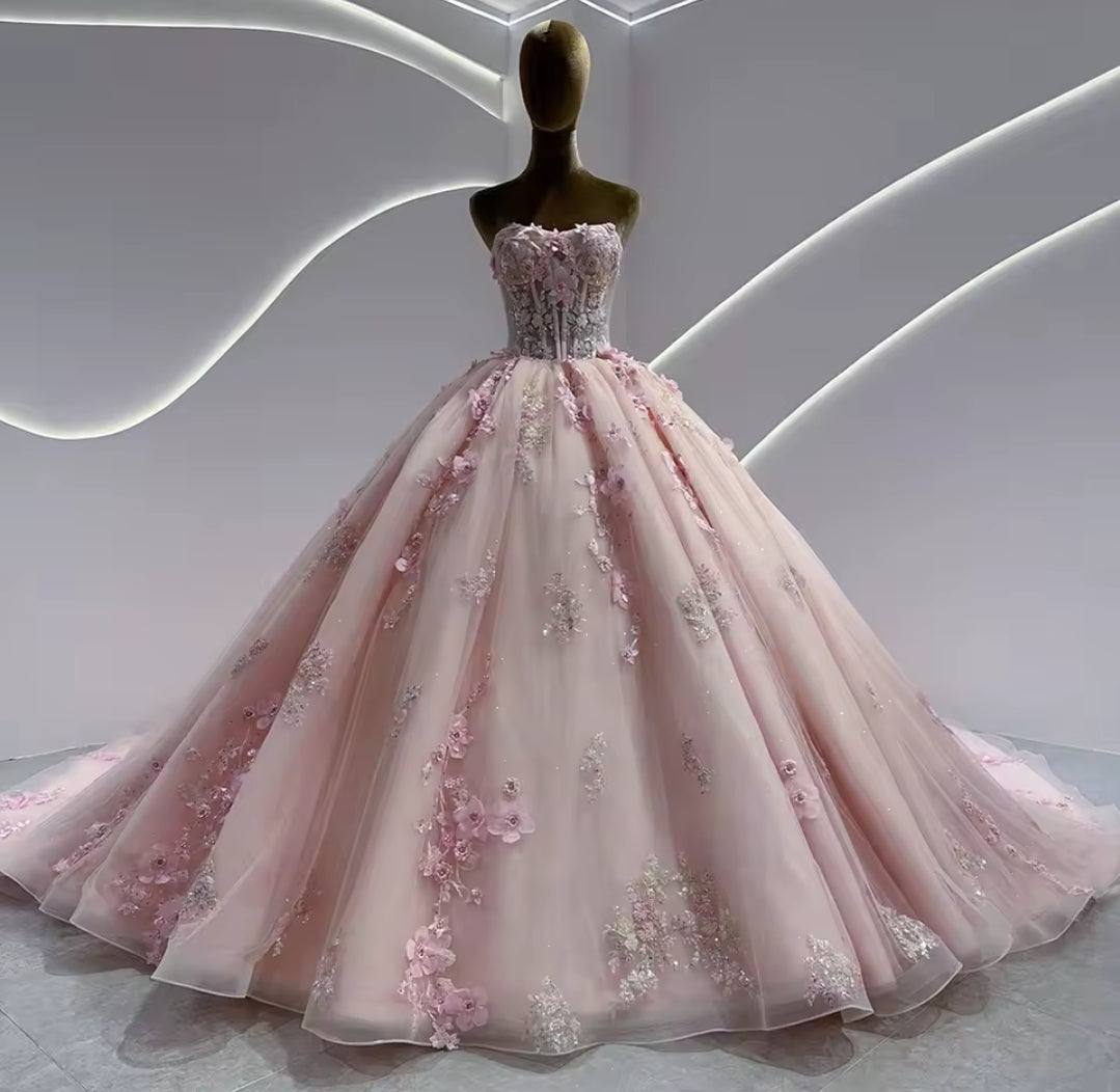 Pink Non-Traditional Sweetheart Princess Floral Bouquet 2025 Bridal Ball Gown