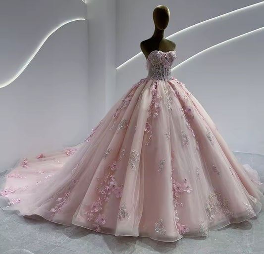 Pink Non-Traditional Sweetheart Princess Floral Bouquet 2025 Bridal Ball Gown