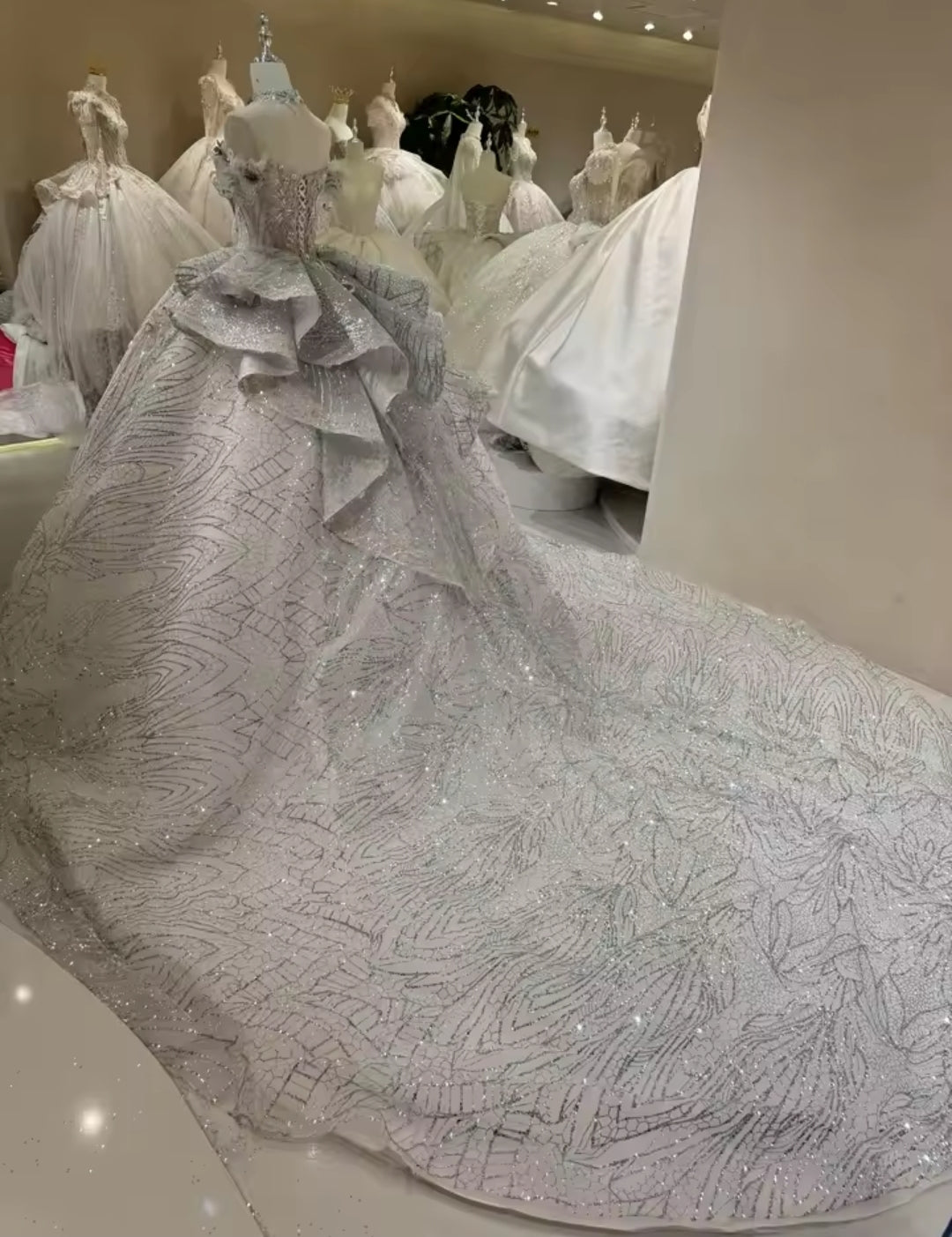 Spectacular Shimmering And Sparkling Throughout Draped Floral Appliqués Off The Shoulder Multi Beaded And Embellished Bodice A-Line Princess Bridal Gown With Gorgeous Neck Piece