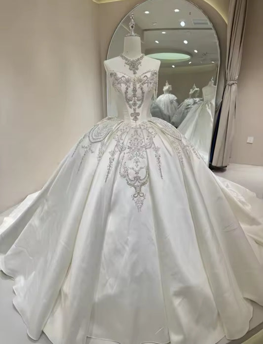 Multi Beaded Draped Off The Shoulder Sweet Princess Multi Embellished Corset Waistline Bridal And Ceremonial Gown With Neck Piece
