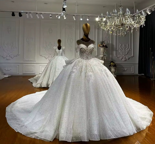 Beautiful Luxury Beaded 2025 Design Illusion Off The Shoulder Sweetheart Bridal Gown With Lace Up Back