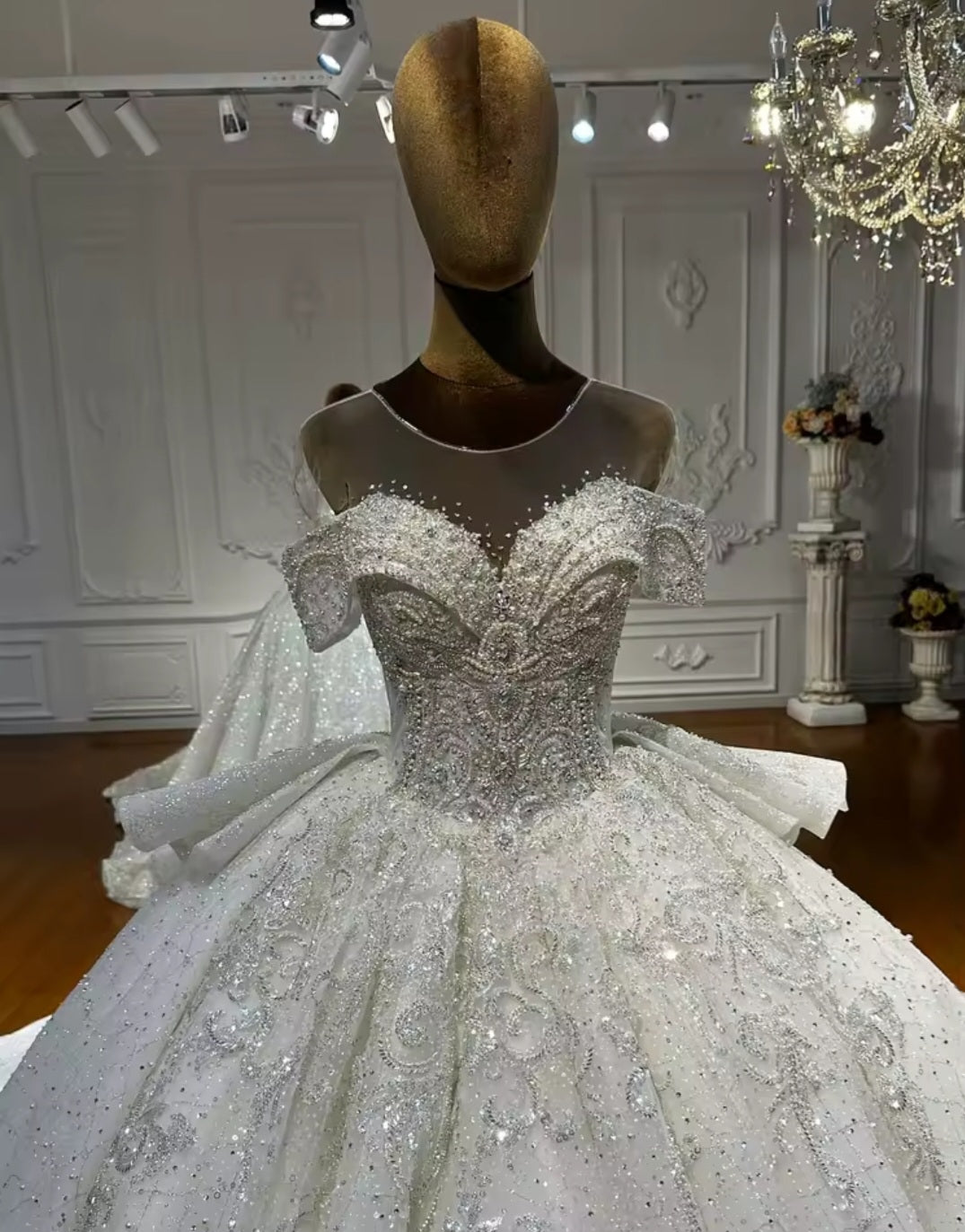Beautiful Luxury Beaded 2025 Design Illusion Off The Shoulder Sweetheart Bridal Gown With Lace Up Back