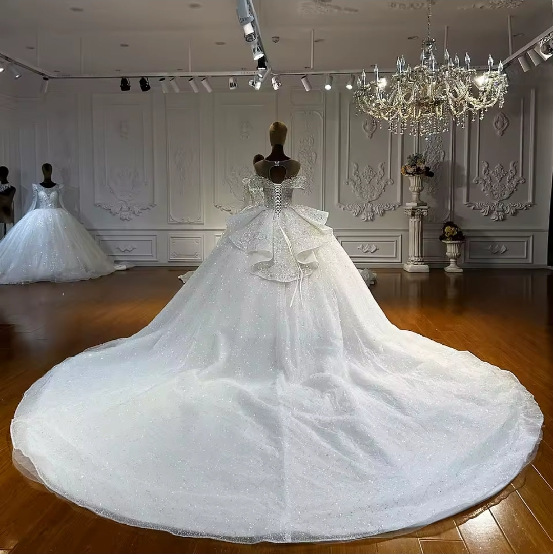 Beautiful Luxury Beaded 2025 Design Illusion Off The Shoulder Sweetheart Bridal Gown With Lace Up Back