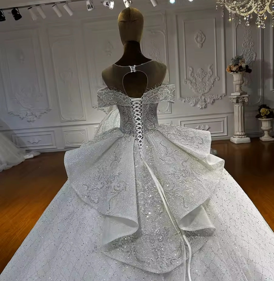 Beautiful Luxury Beaded 2025 Design Illusion Off The Shoulder Sweetheart Bridal Gown With Lace Up Back