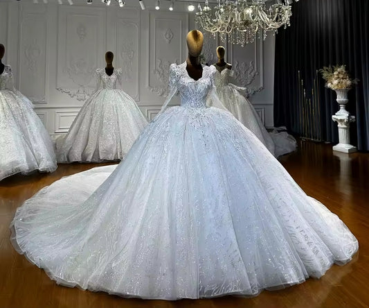 Elegant Beautiful Lace Long Sleeve Victorian A-Line Bridal And Ceremonial Ball Gown