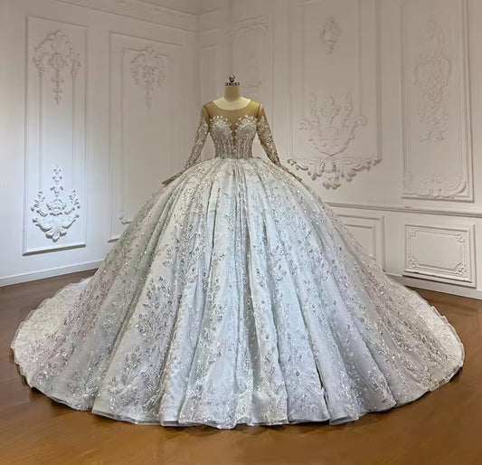 Beautiful Beaded Sequin Lace 2026 Illusion Plunging Sweet Neckline Ivory Bridal Ball Gown With Open Back And 150 CM Train
