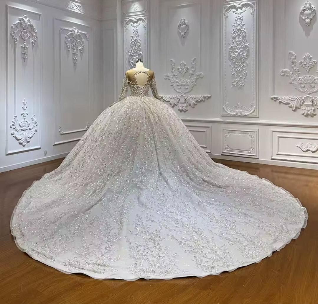 Beautiful Beaded Sequin Lace 2026 Illusion Plunging Sweet Neckline Ivory Bridal Ball Gown With Open Back And 150 CM Train