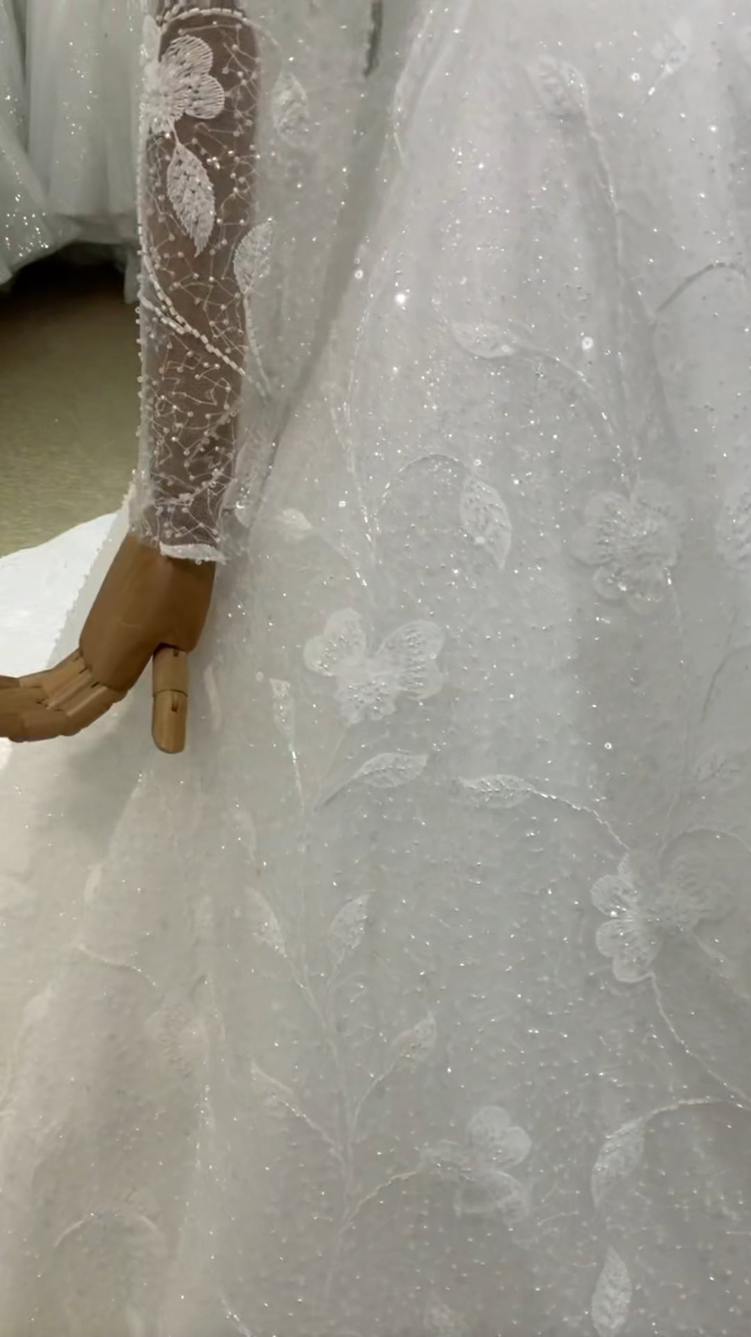 Sheer Floral And Beading Long Sleeve Square Neck Floral Lace Bridal Gown