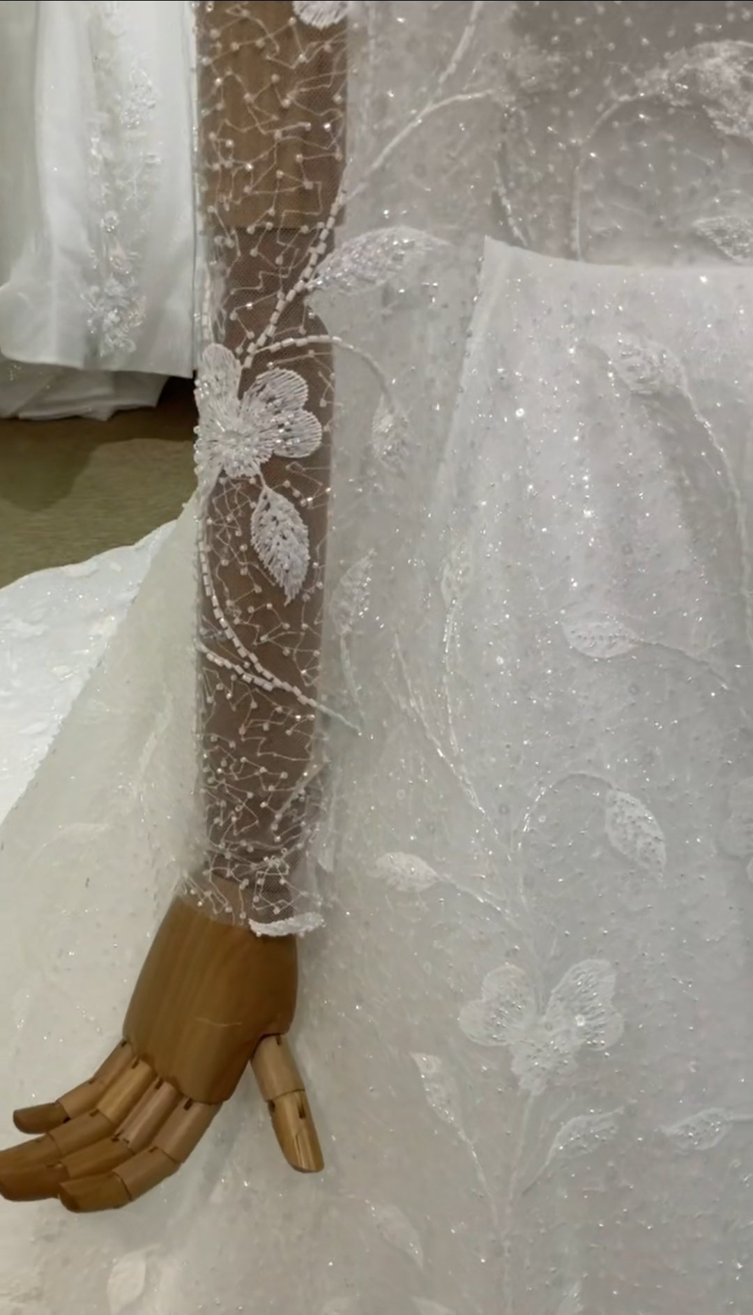 Sheer Floral And Beading Long Sleeve Square Neck Floral Lace Bridal Gown