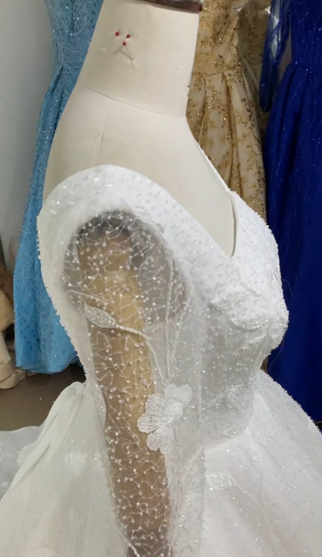 Sheer Floral And Beading Long Sleeve Square Neck Floral Lace Bridal Gown
