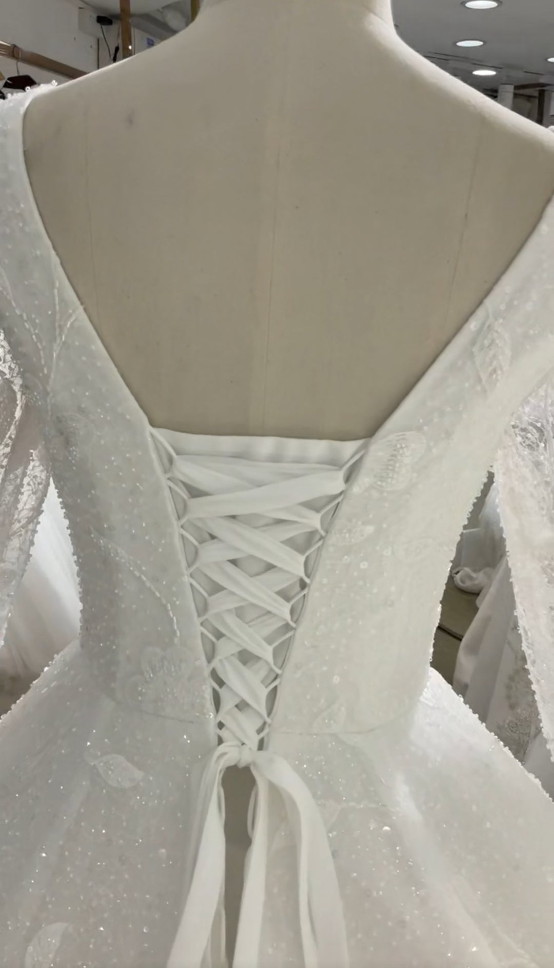 Sheer Floral And Beading Long Sleeve Square Neck Floral Lace Bridal Gown