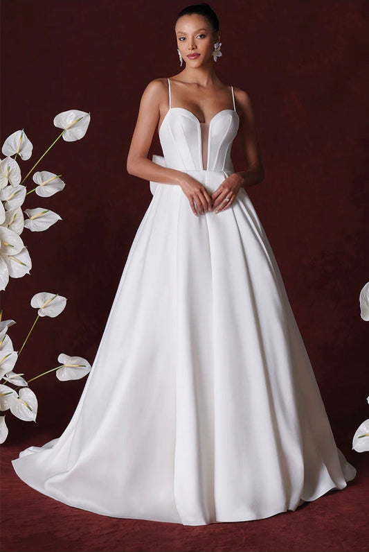 Sweetheart Spaghetti Strap Minimalist Ceremonial & Bridal Gown With Back Bow Detail