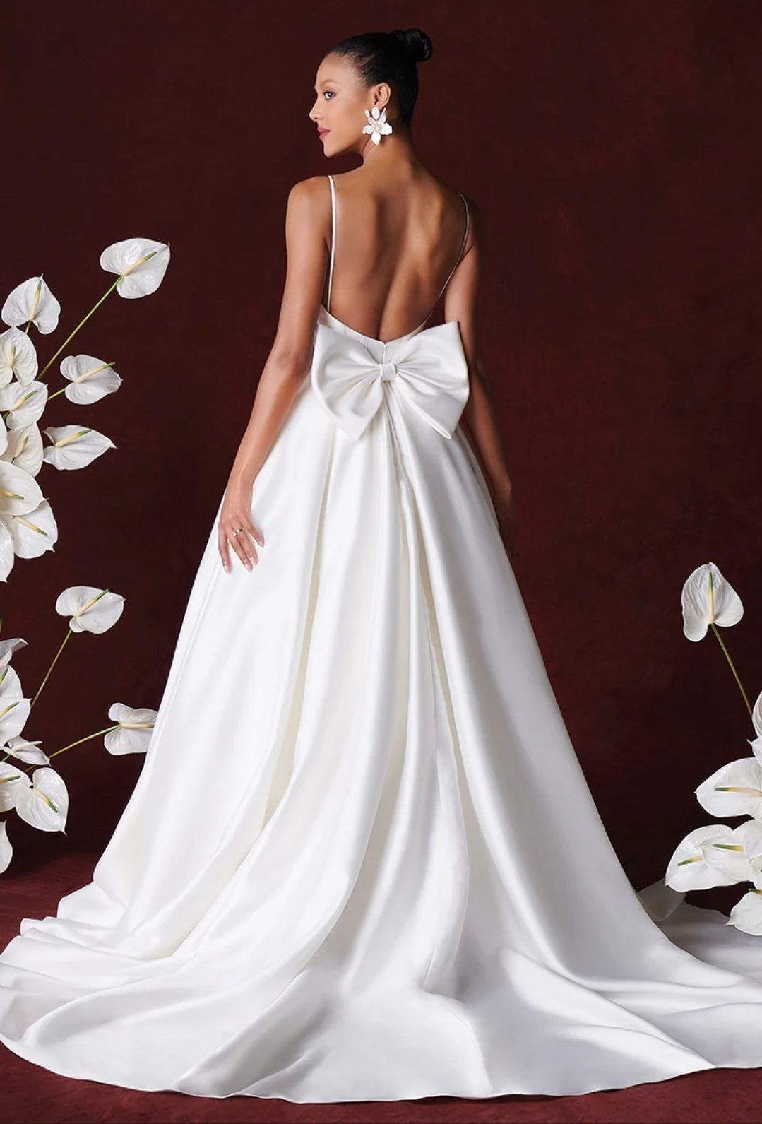 Sweetheart Spaghetti Strap Minimalist Ceremonial & Bridal Gown With Back Bow Detail