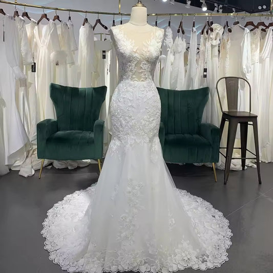 Beautiful Stunning Floral Lace 2025 Sleeveless Fit To Flare Mermaid Bridal Gown With Exceptional Back Show