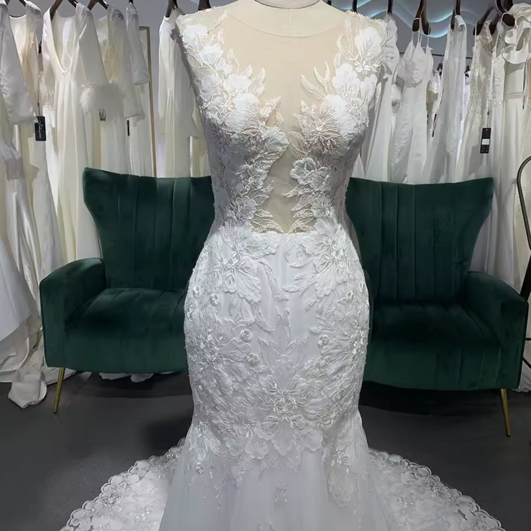 Beautiful Stunning Floral Lace 2025 Sleeveless Fit To Flare Mermaid Bridal Gown With Exceptional Back Show