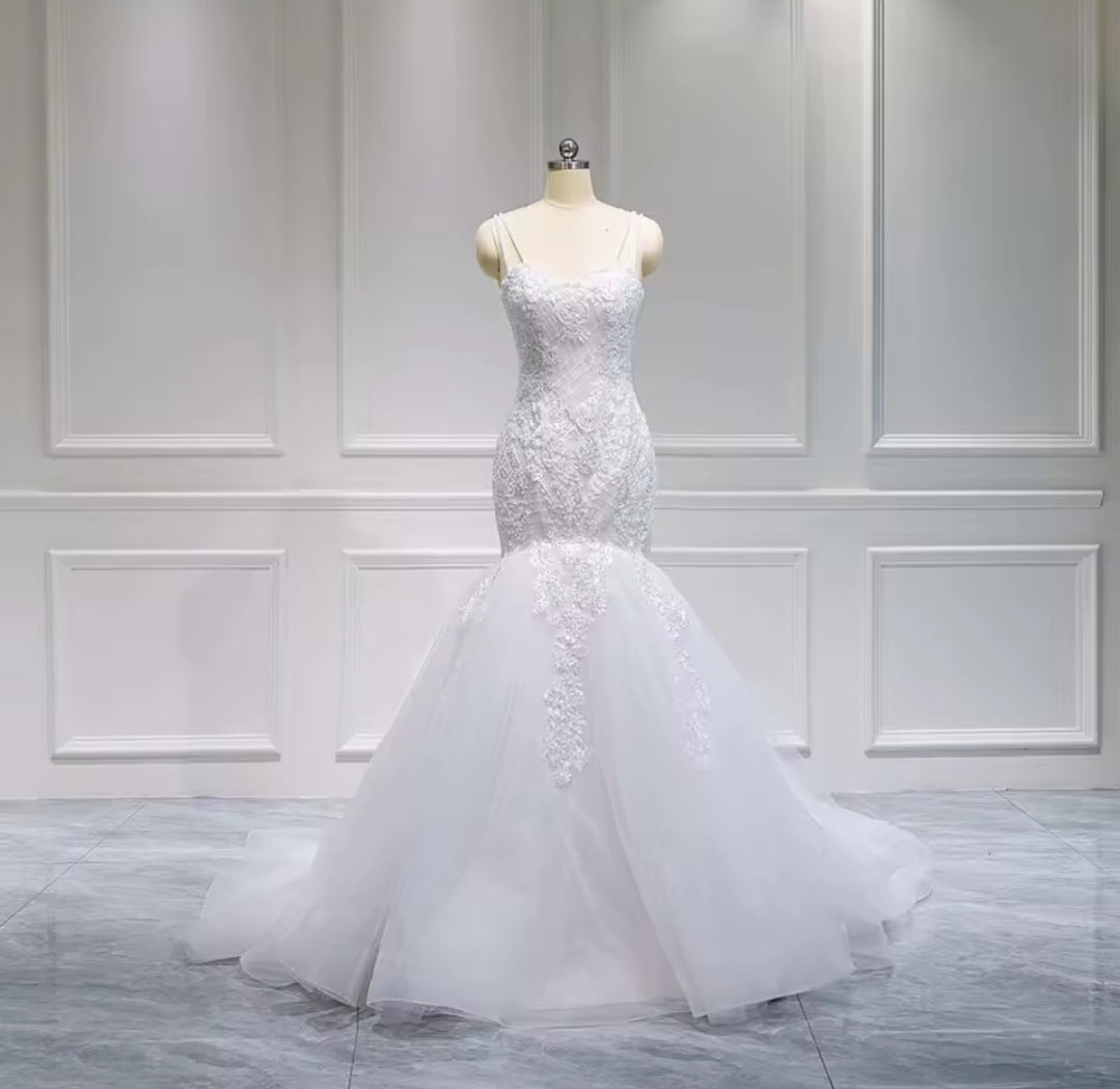 Double Strap Sleeveless Sweetheart Lace Fit To Flare Mermaid Bridal And Ceremonial Gown