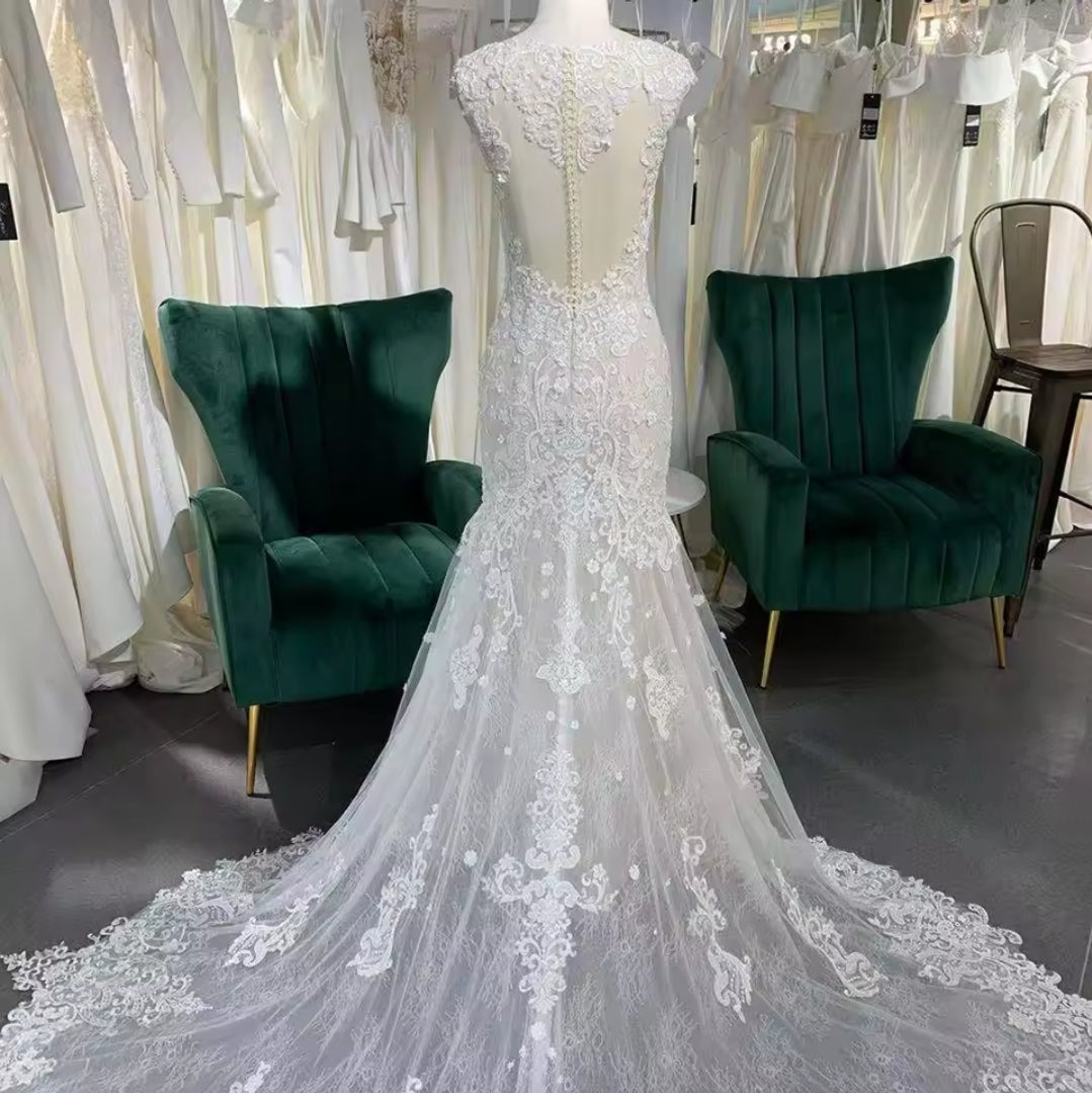 Elegant Lace Cap Sleeve Sweetheart Fit To Flare 2025 Mermaid Bridal Gown
