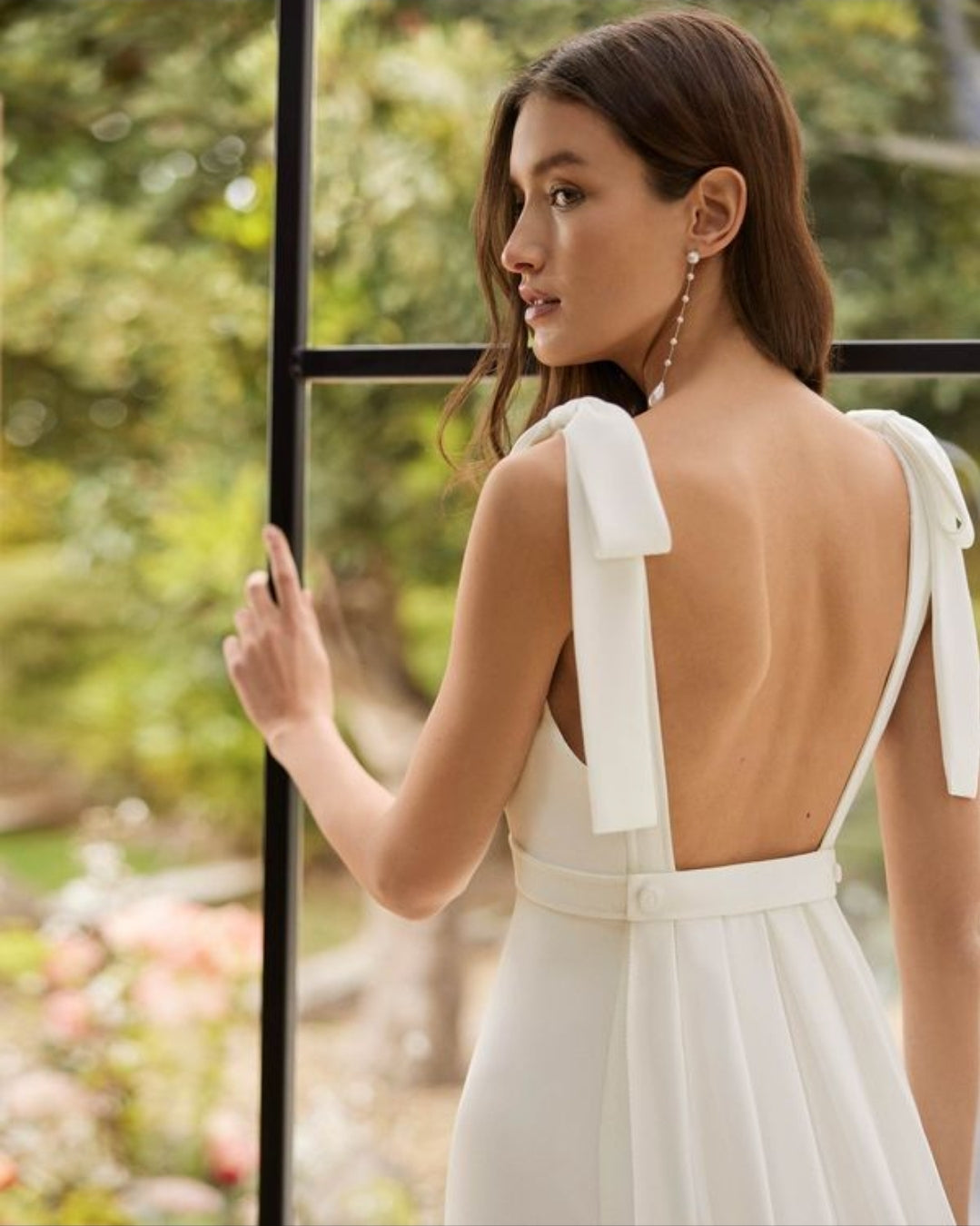 Crepe Sweet 2 Piece Sheath Wedding Gown With Detachable Train, Square Neckline And Open Back