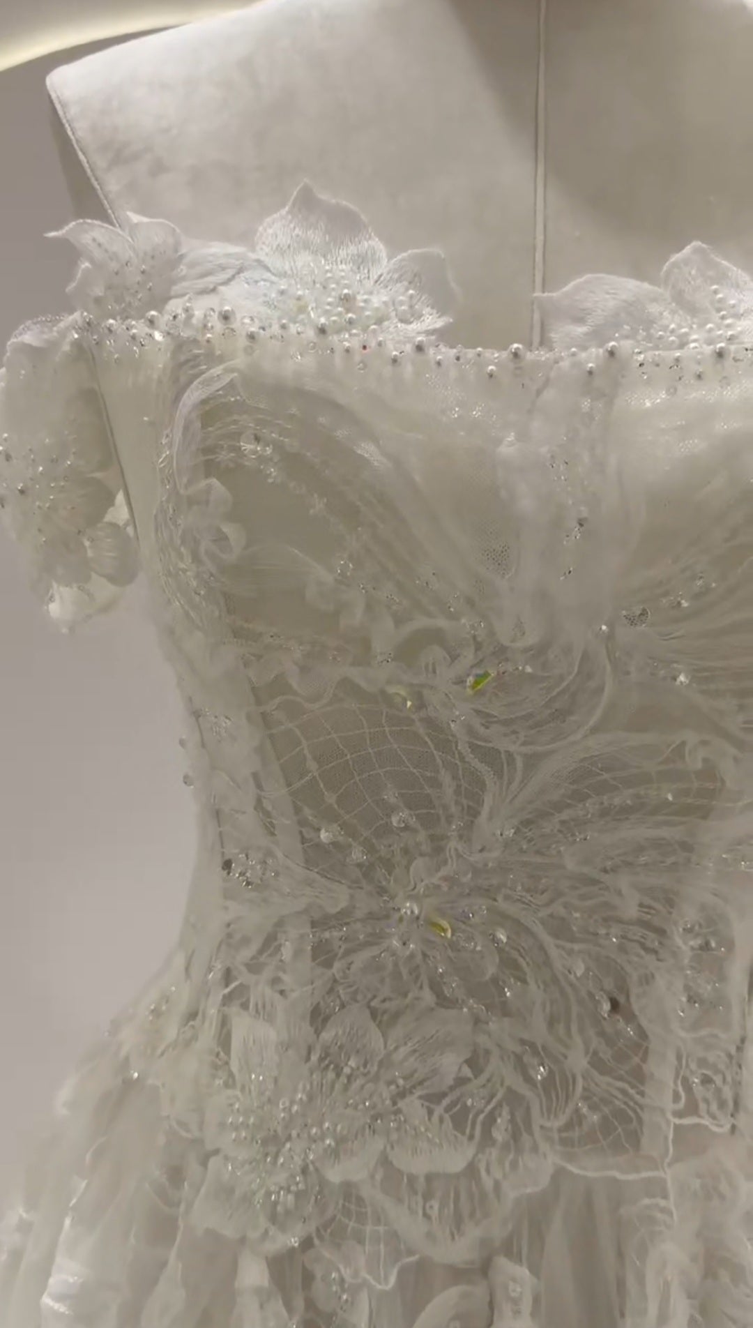 Multi Beaded Off Th Shoulder Floral Lace Appliqué Underlay Detail Sequin Lace Bodice A-Line Gown With 50 CM Train