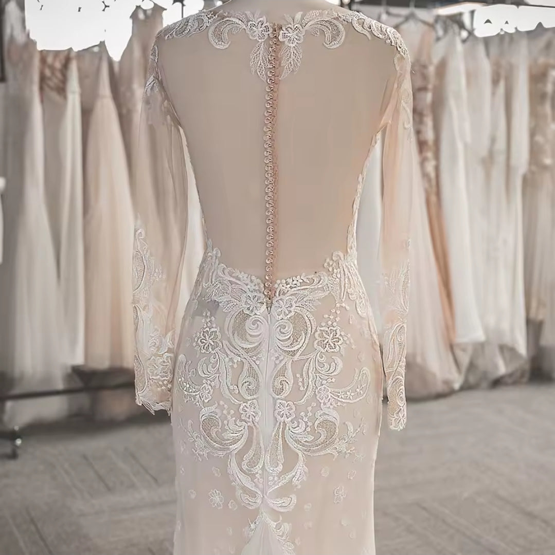 Simple & Modern Long Sleeve Sweetheart Sheath 2025 Bridal And Ceremonial Gown With Pinched Back Train Detail