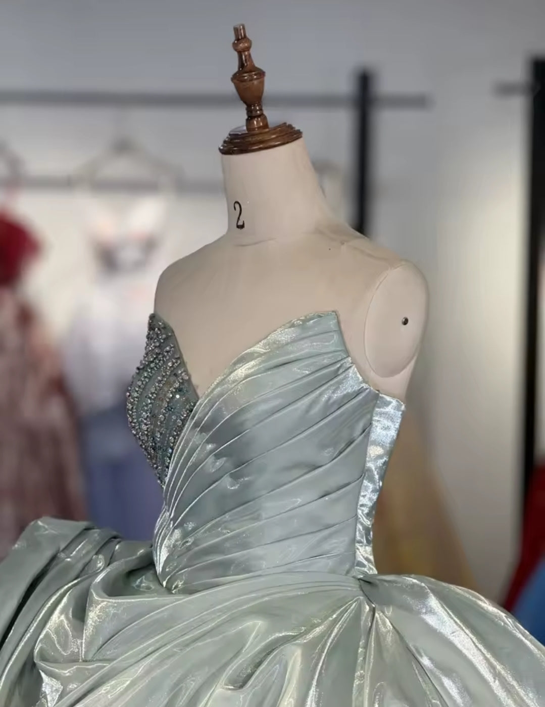 Strapless Half Beaded Half Pleated Lifted Scattered Crystal Beaded Accented A-Line Quinceañera, Special Occasion, Pageant, Sweet 16, Prom, Bat Mitzvah Ball Gown