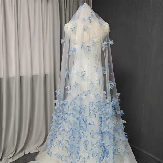 Fairytale Multi Beaded Beautiful Scattered Butterflies Bridal Veil With Comb