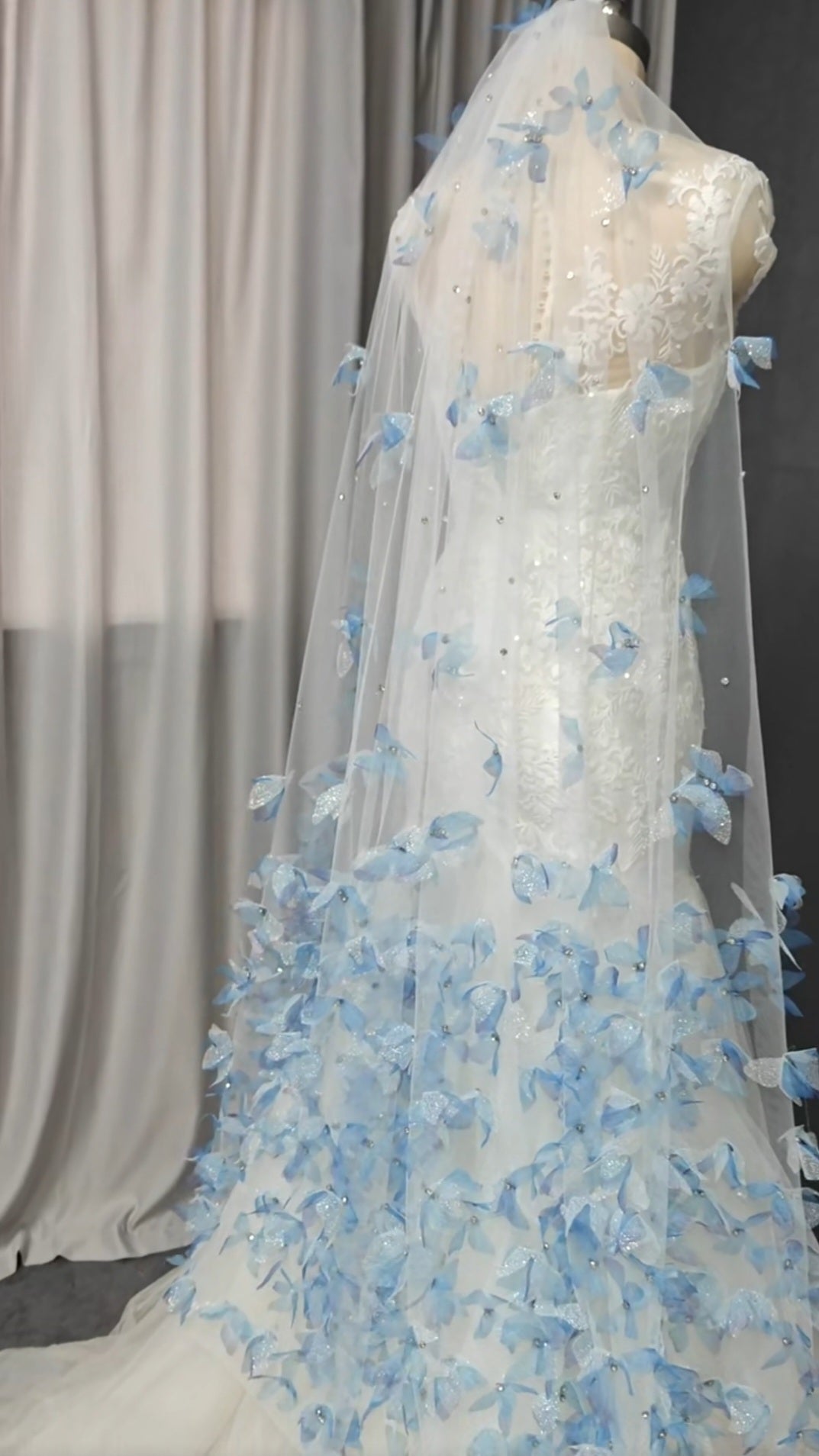 Fairytale Multi Beaded Beautiful Scattered Butterflies Bridal Veil With Comb
