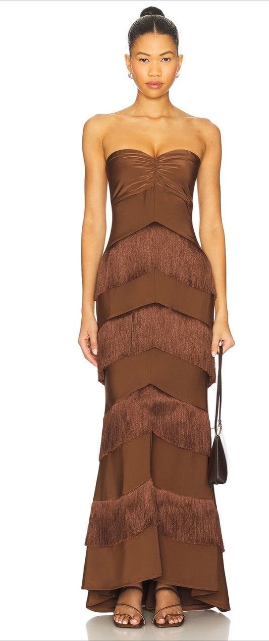 Strapless Sweetheart Fringe Maxi Bridesmaid/Maid Of Honor Dress