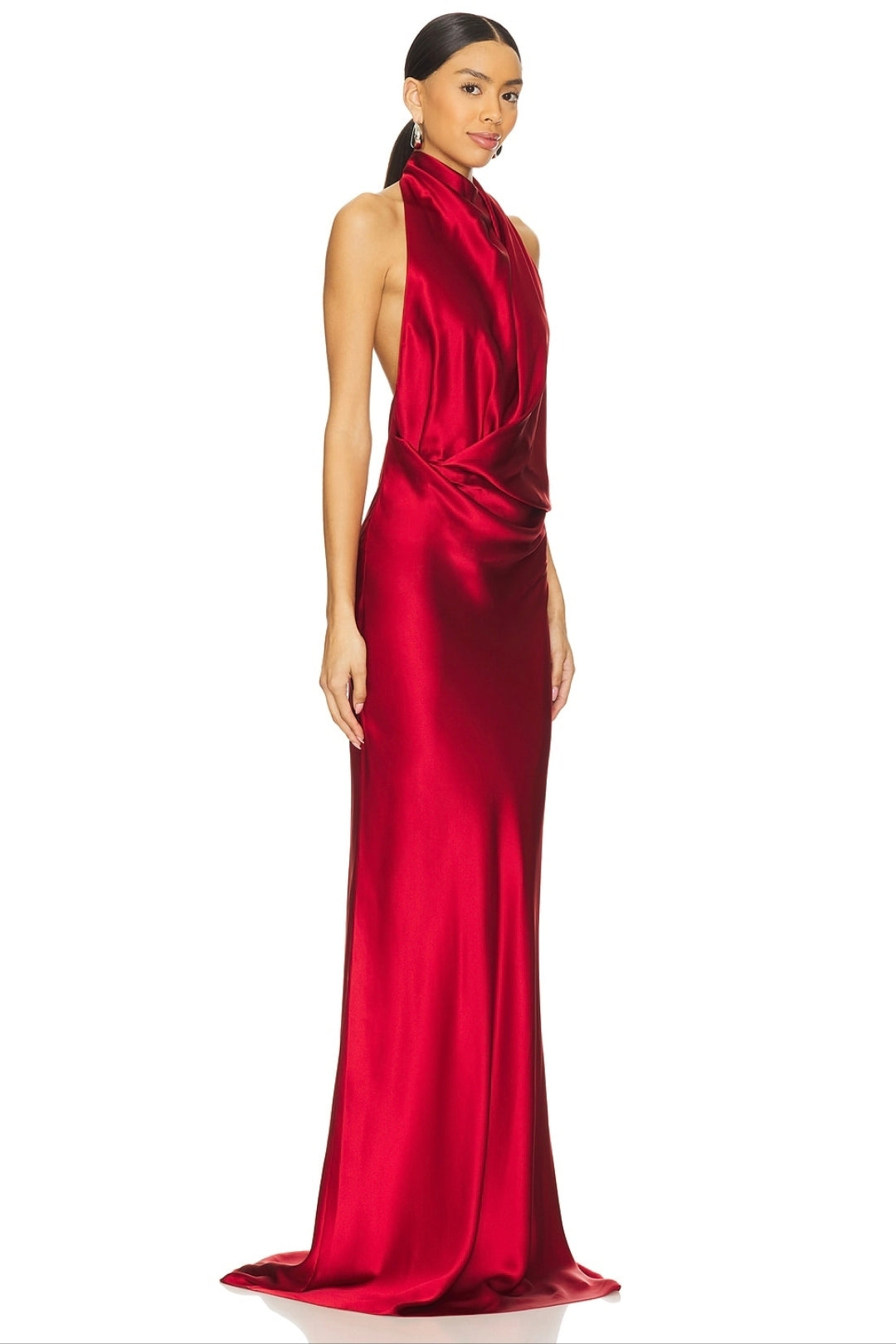 Silk Draped Halter Bias Floor Length Elegant Bridesmaid/Maid Of Honor Dress