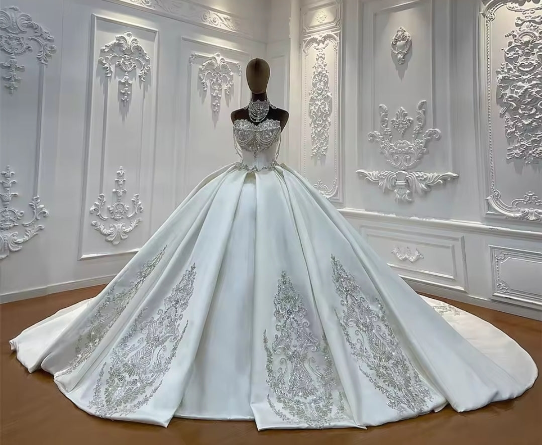 Stunning And Elegant Detached Off The Shoulder To Strapless Multi Beaded Sweetheart Corset Bridal Ball Gown With Included Detached Neck Piece