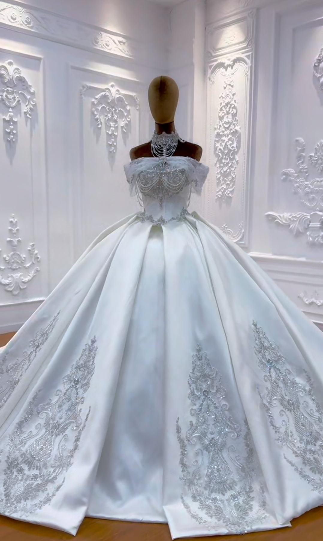 Stunning And Elegant Detached Off The Shoulder To Strapless Multi Beaded Sweetheart Corset Bridal Ball Gown With Included Detached Neck Piece