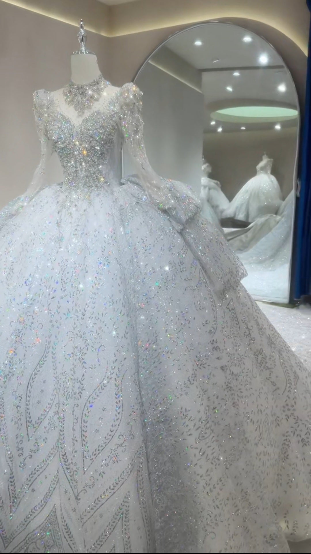 Stunning Princess Inspired Long Sleeve Multi Beaded Sparkling 2026 A-Line Wedding Dress