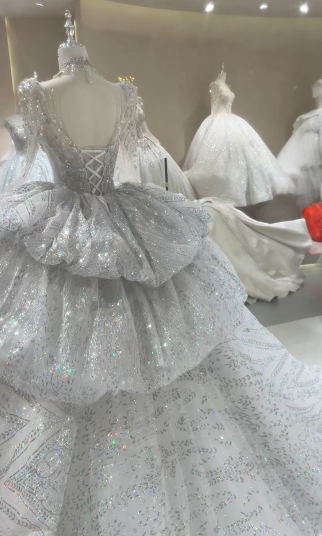 Stunning Princess Inspired Long Sleeve Multi Beaded Sparkling 2026 A-Line Wedding Dress