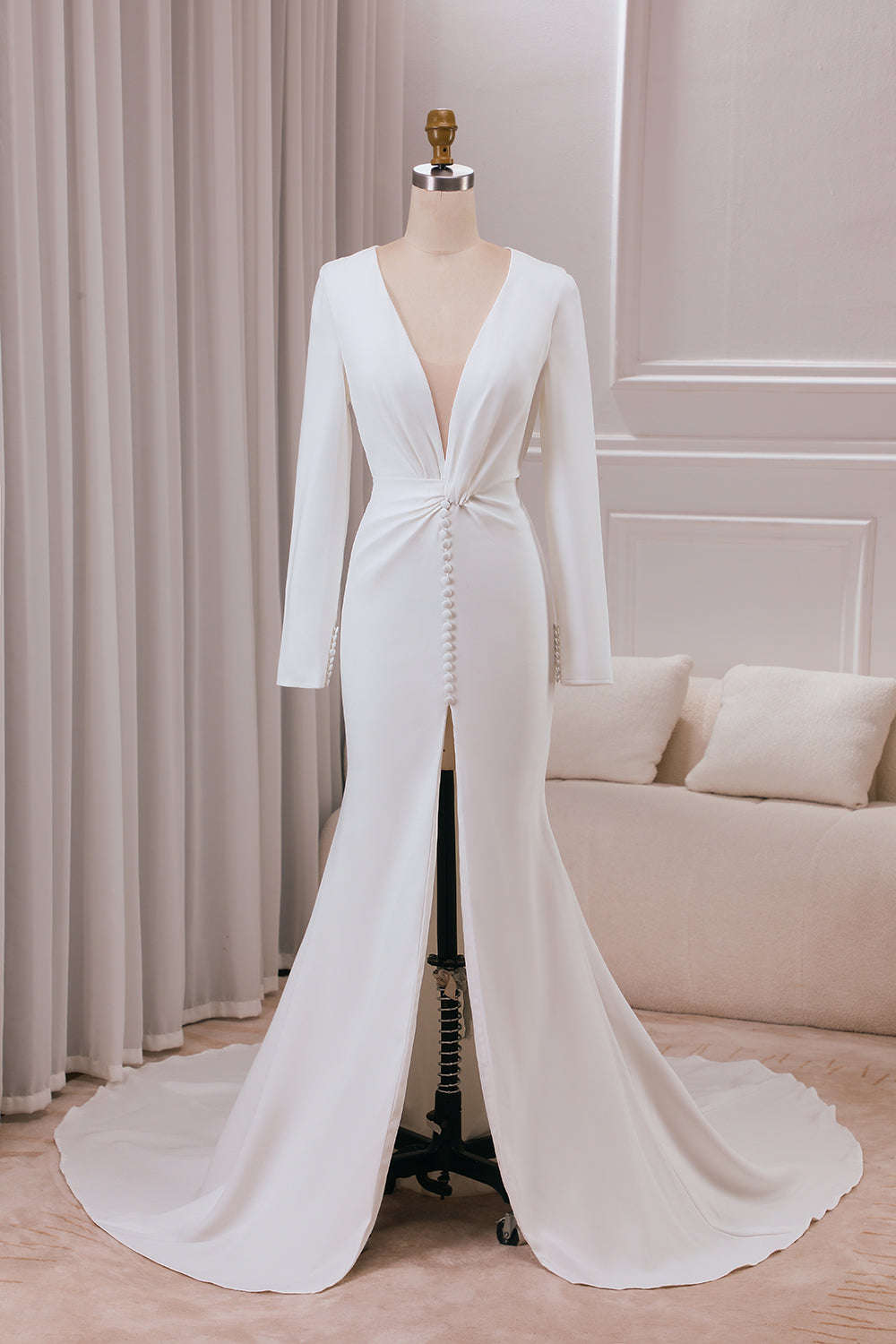 Crepe Plunging Neckline Tuxedo Twist Inspired Bridal, Ceremonial And Mother Of The Bride Dress