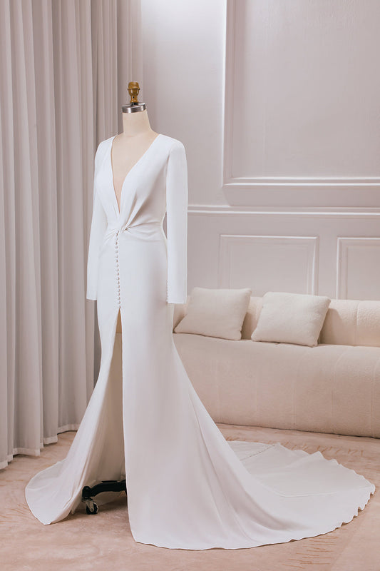 Crepe Plunging Neckline Tuxedo Twist Inspired Bridal, Ceremonial And Mother Of The Bride Dress