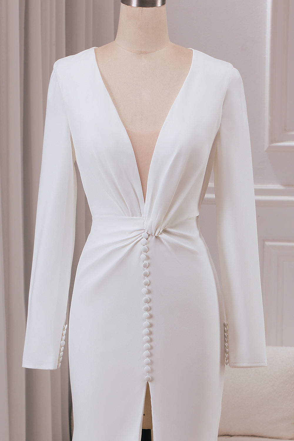 Crepe Plunging Neckline Tuxedo Twist Inspired Bridal, Ceremonial And Mother Of The Bride Dress