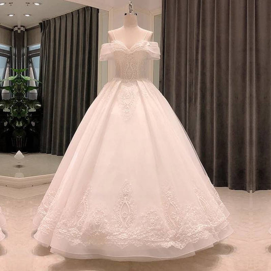 Off The Shoulder Crystal Beaded Wedding Gown