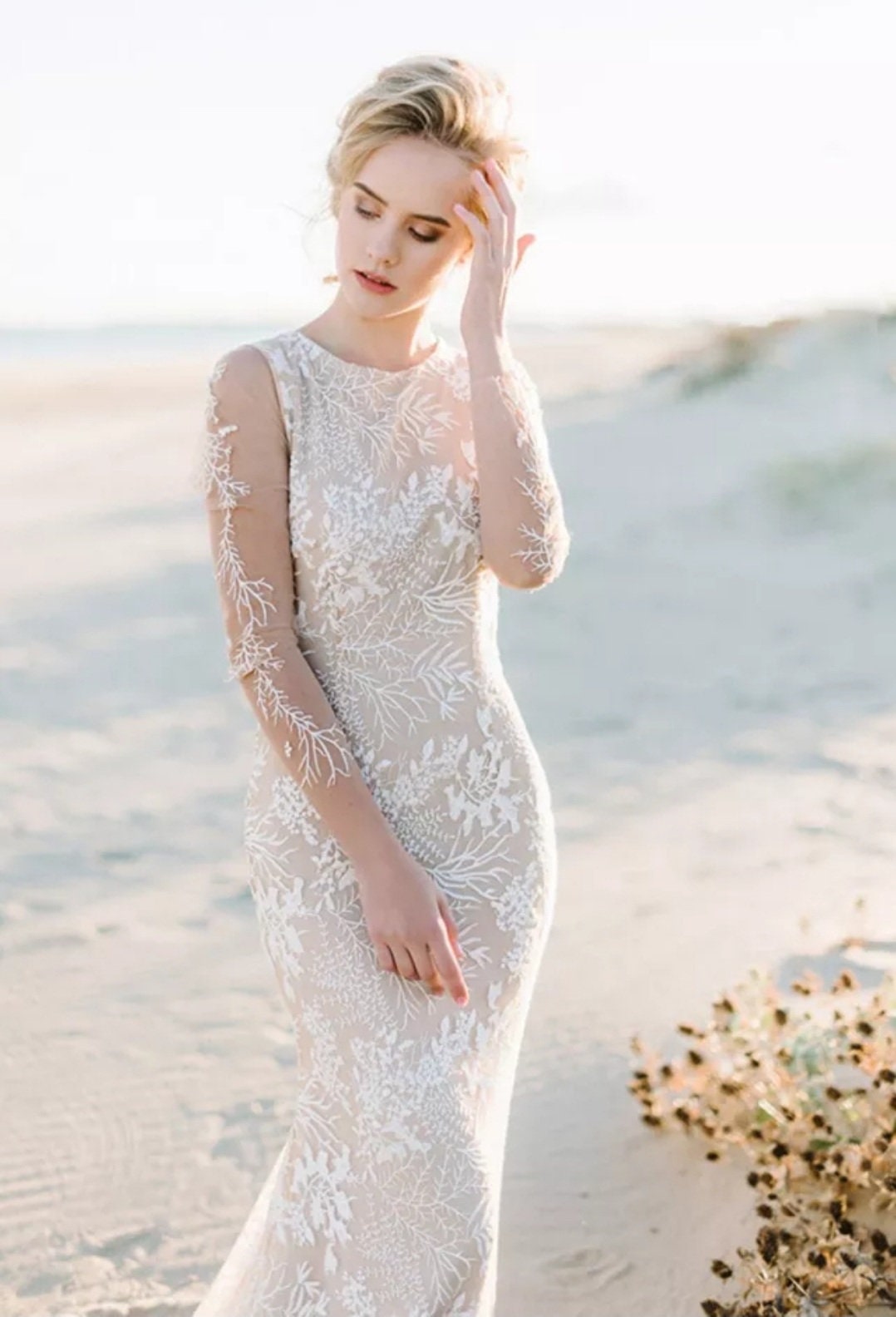 Delicate Lace Full Sleeve Gown