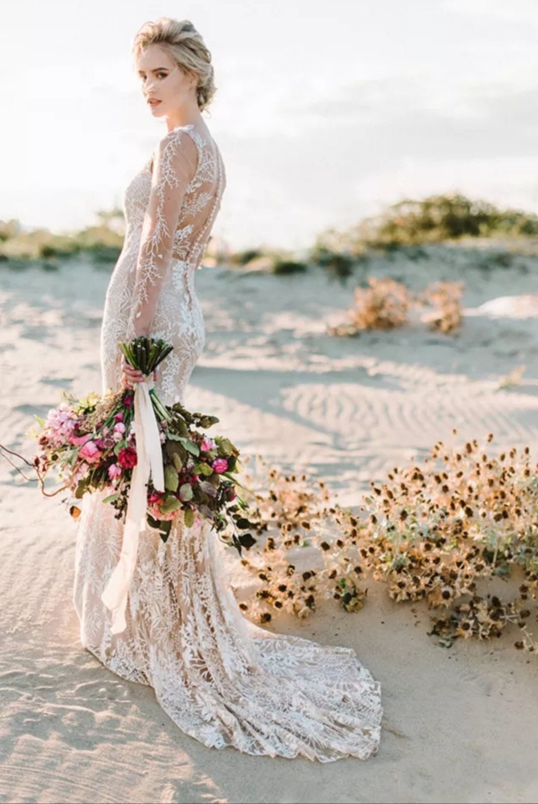 Delicate Lace Full Sleeve Gown