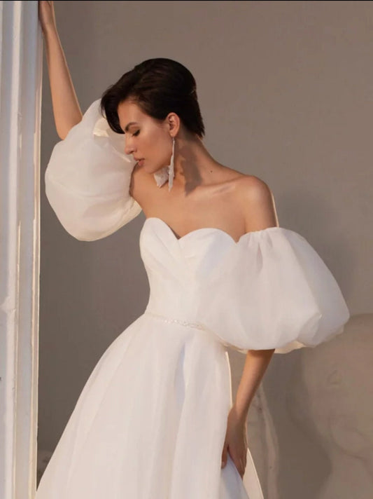 Detached Shimmer Satin Organza Half Sleeves