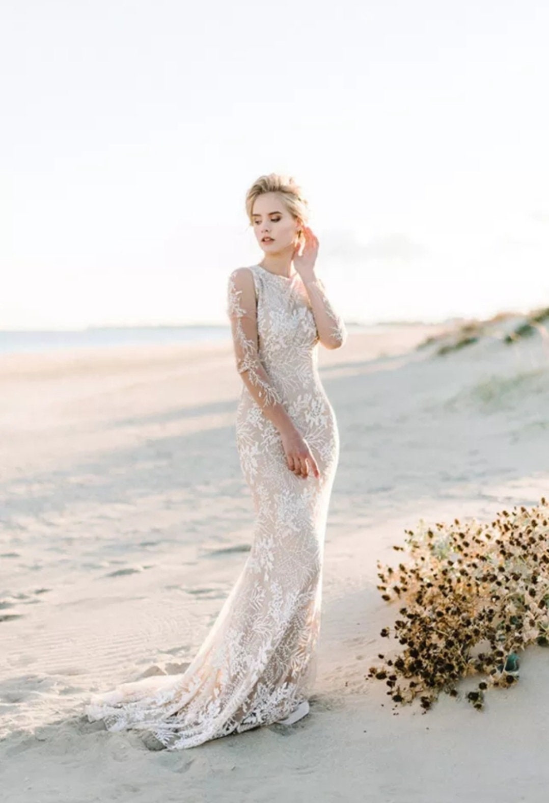 Delicate Lace Full Sleeve Gown