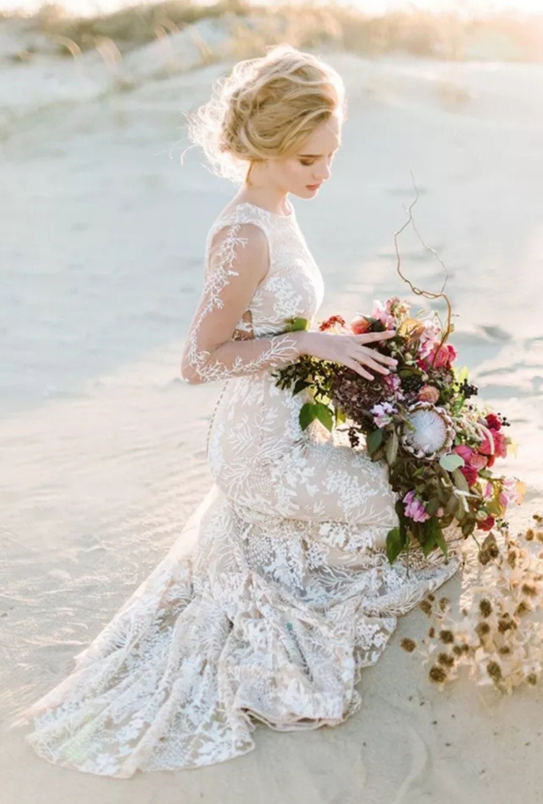 Delicate Lace Full Sleeve Gown