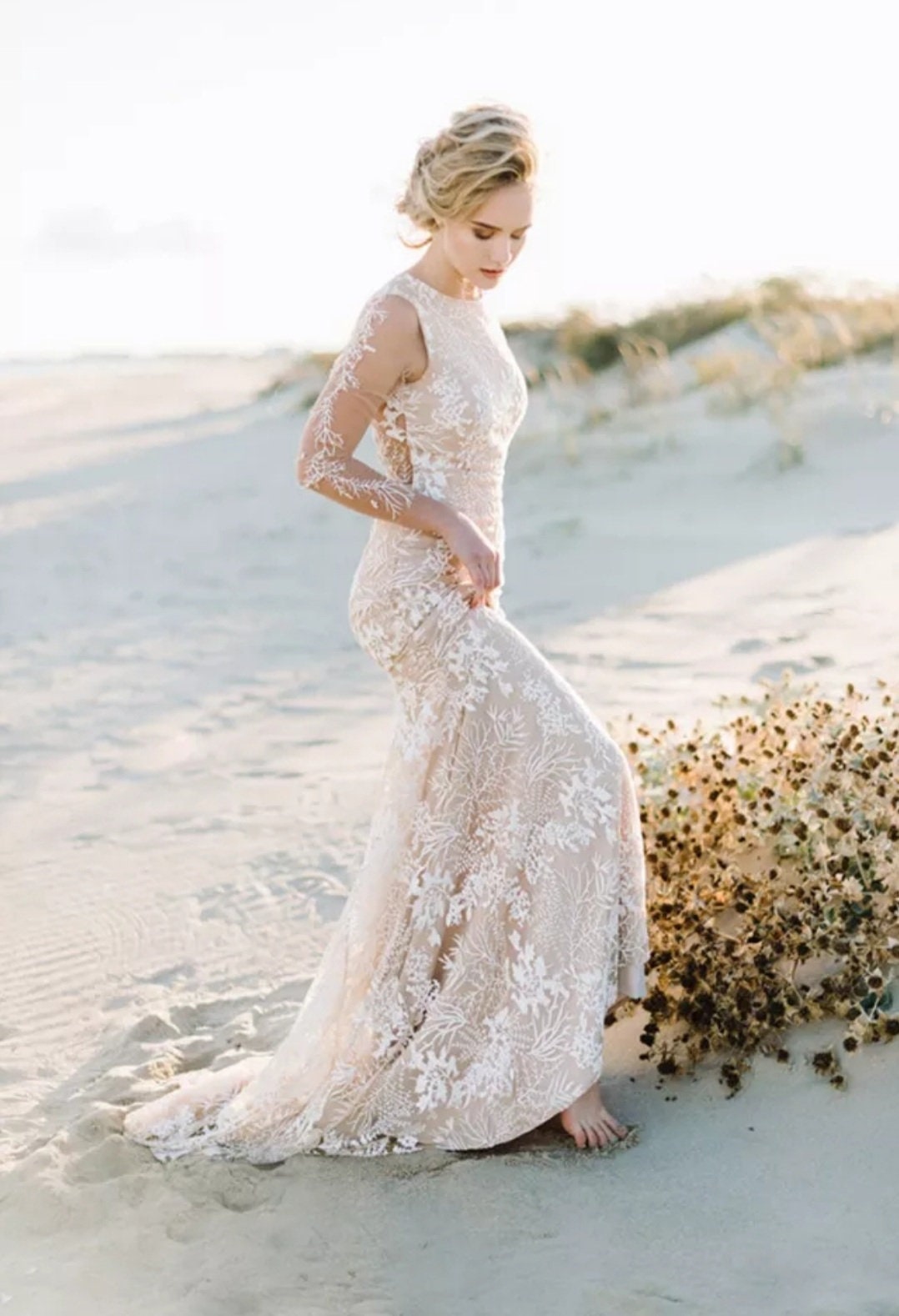 Delicate Lace Full Sleeve Gown