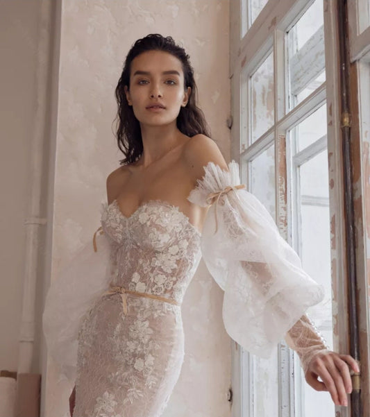 Detached Leg Of Mutton Full Lace & Ribbon Sleeves