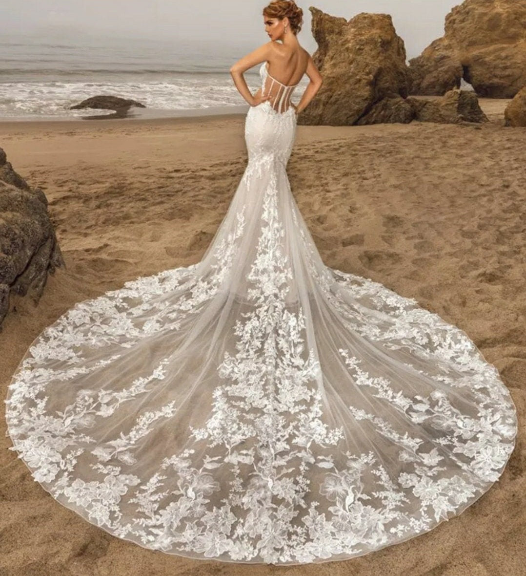 Embroidered Organza & Tulle Wedding Gown With Detachable Draped Bolero