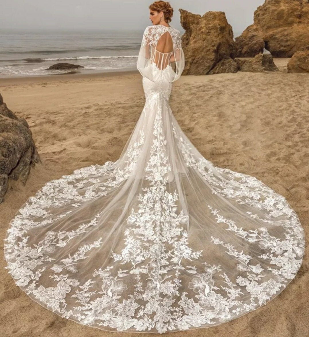 Embroidered Organza & Tulle Wedding Gown With Detachable Draped Bolero