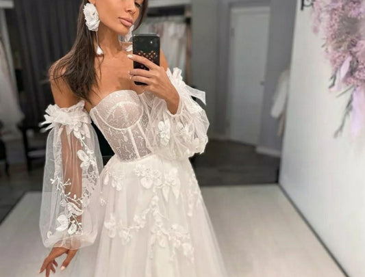 Detached Tulle, Sequins & Floral Appliqués Sleeves