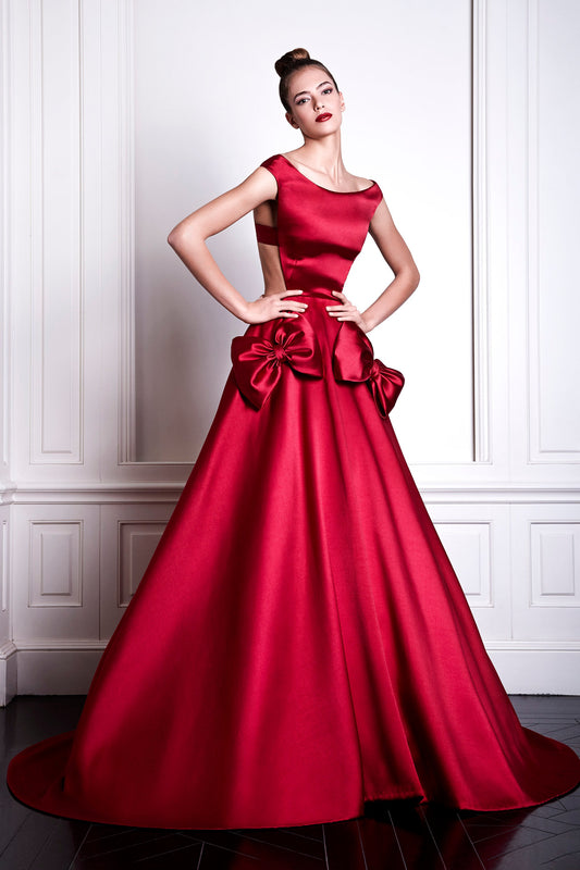Sleeveless Satin Cross Back Bow Knot Gown