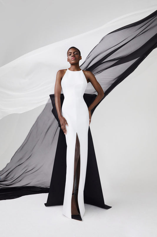 Sheath High Split Hem Dramatic Big Bow Knot Train Dress