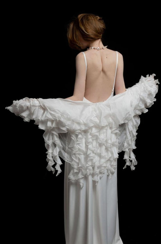 Hanging Silk Chiffon Tiered Ruffled Bolero Cape